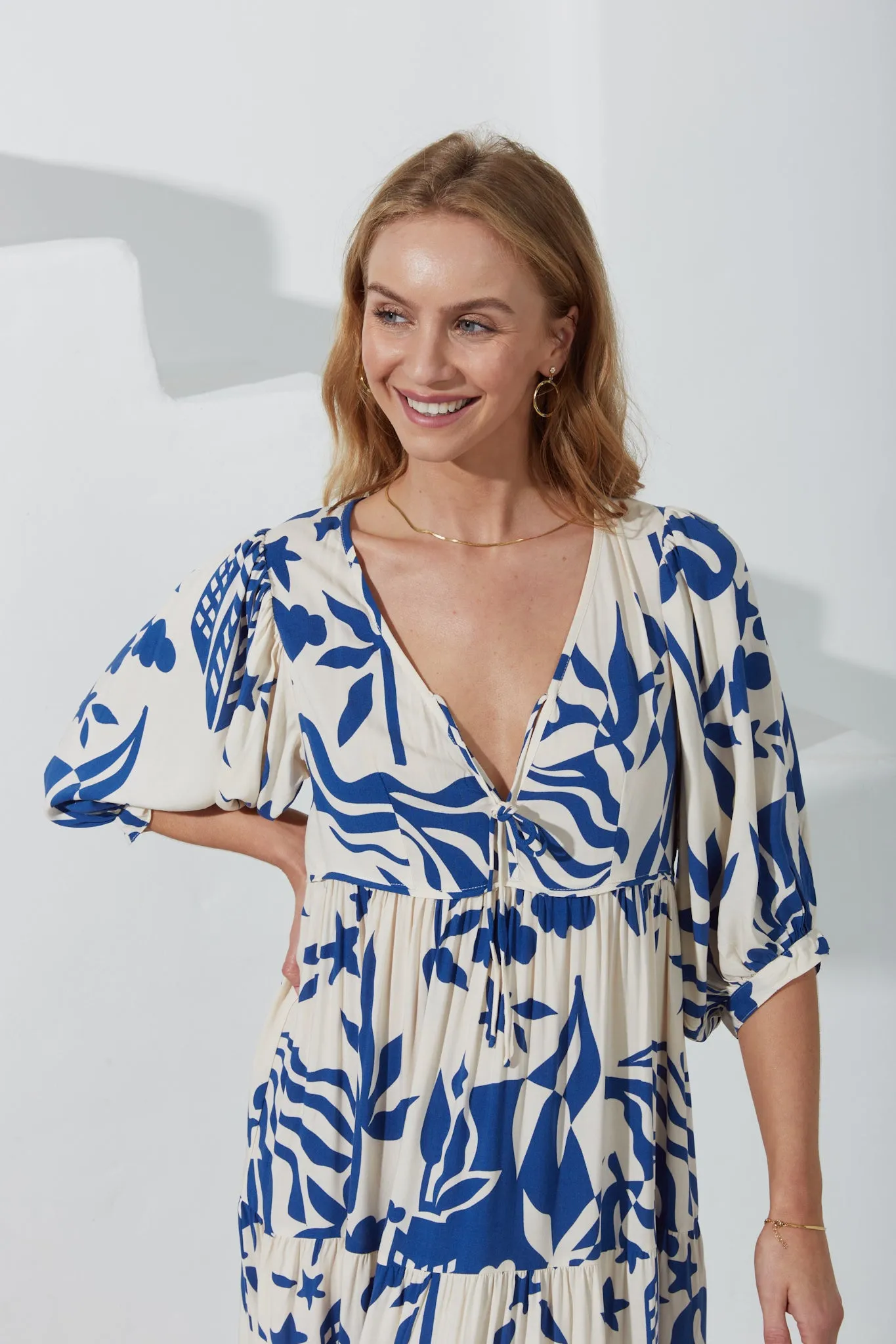 Cali Blue Abstract Midi Dress