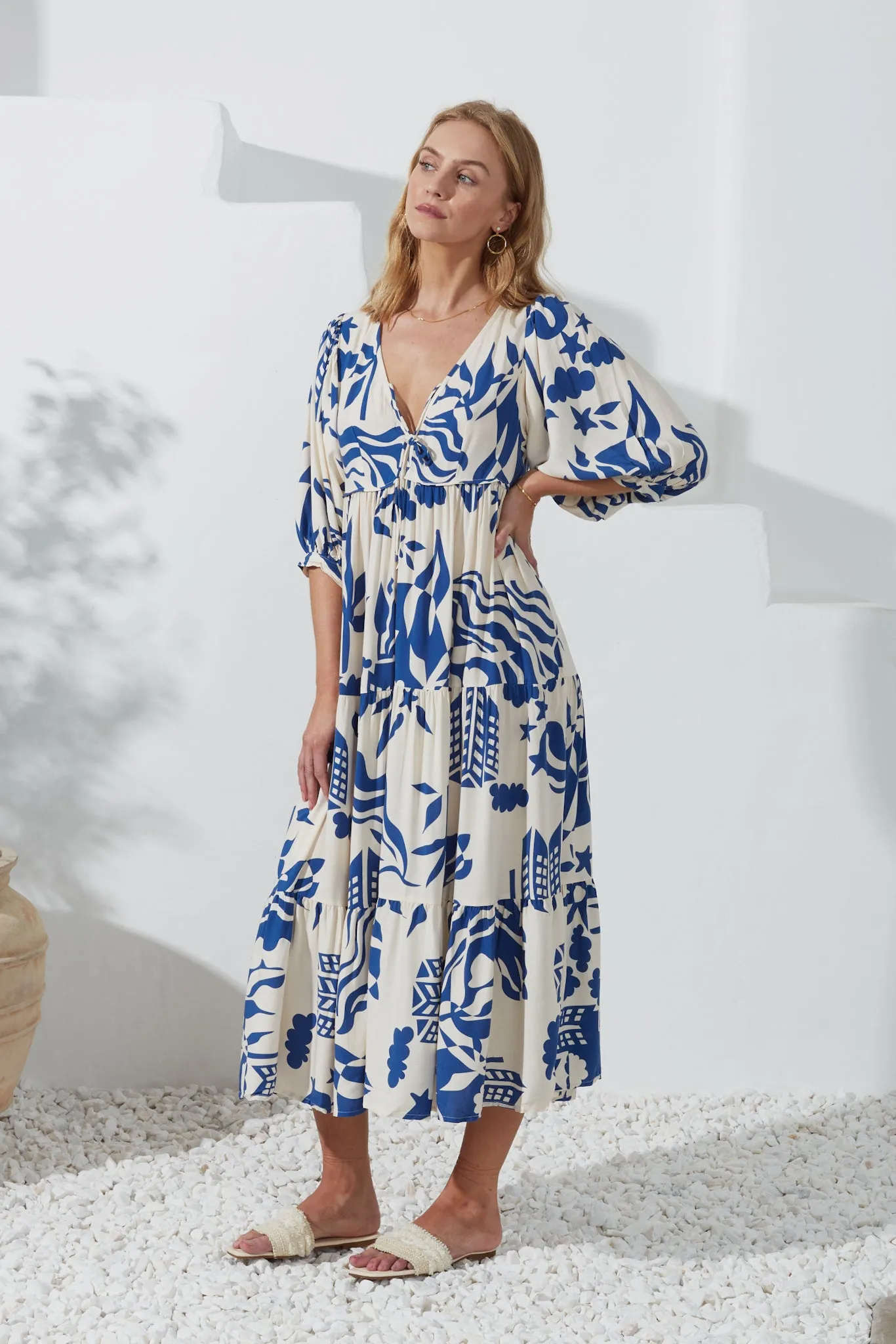 Cali Blue Abstract Midi Dress