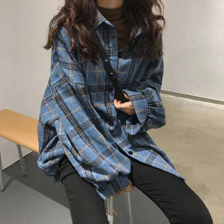 Casual Plaid Loose Button Sweatshirt Coat