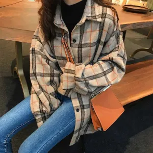 Casual Plaid Loose Button Sweatshirt Coat