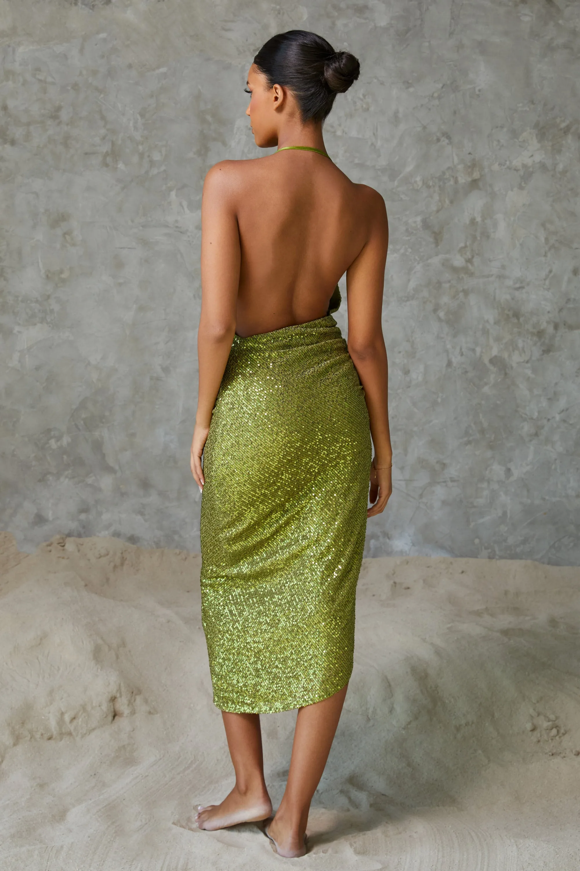 Celeste Sequin Midi Dress Olive