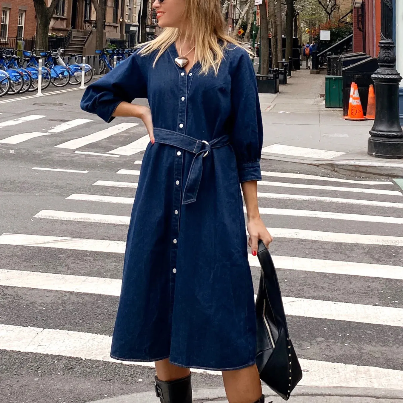 Chambray Button up Midi Dress