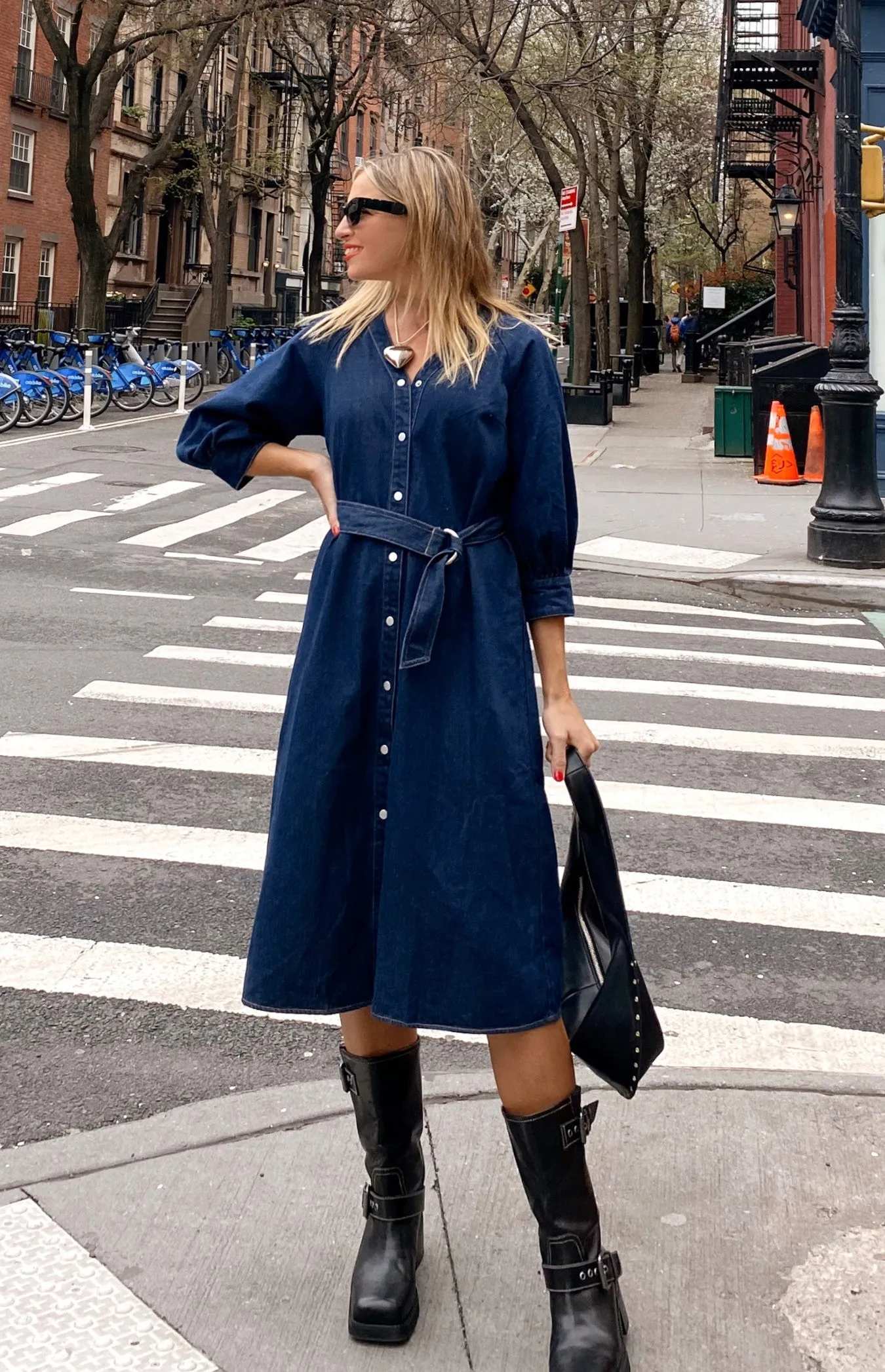 Chambray Button up Midi Dress