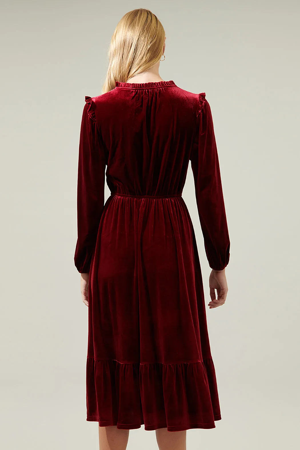Charleston Ruffle Velvet Midi Dress