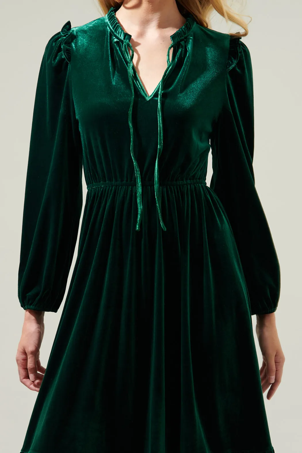 Charleston Ruffle Velvet Midi Dress