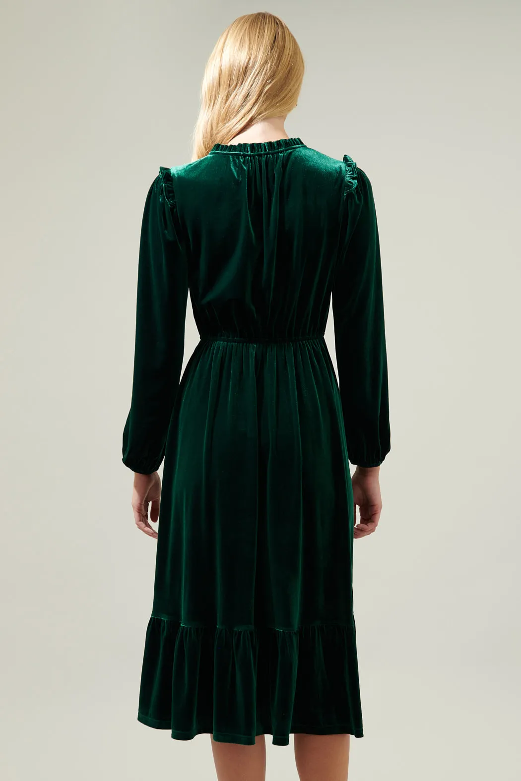 Charleston Ruffle Velvet Midi Dress