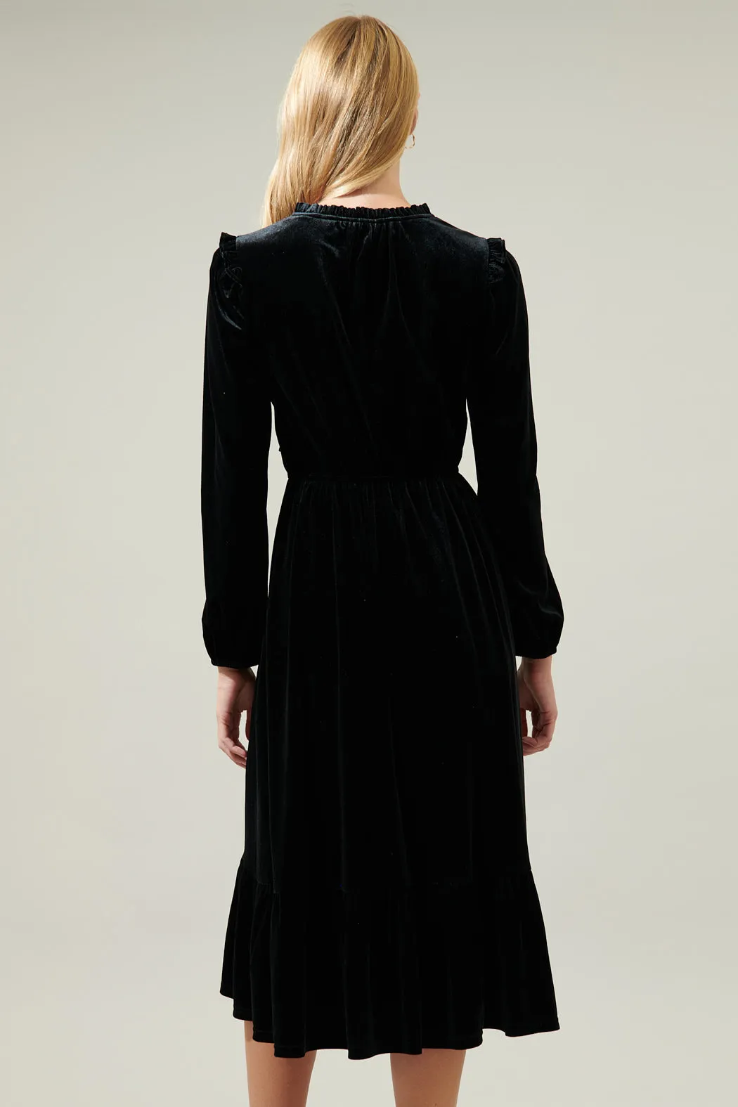 Charleston Ruffle Velvet Midi Dress