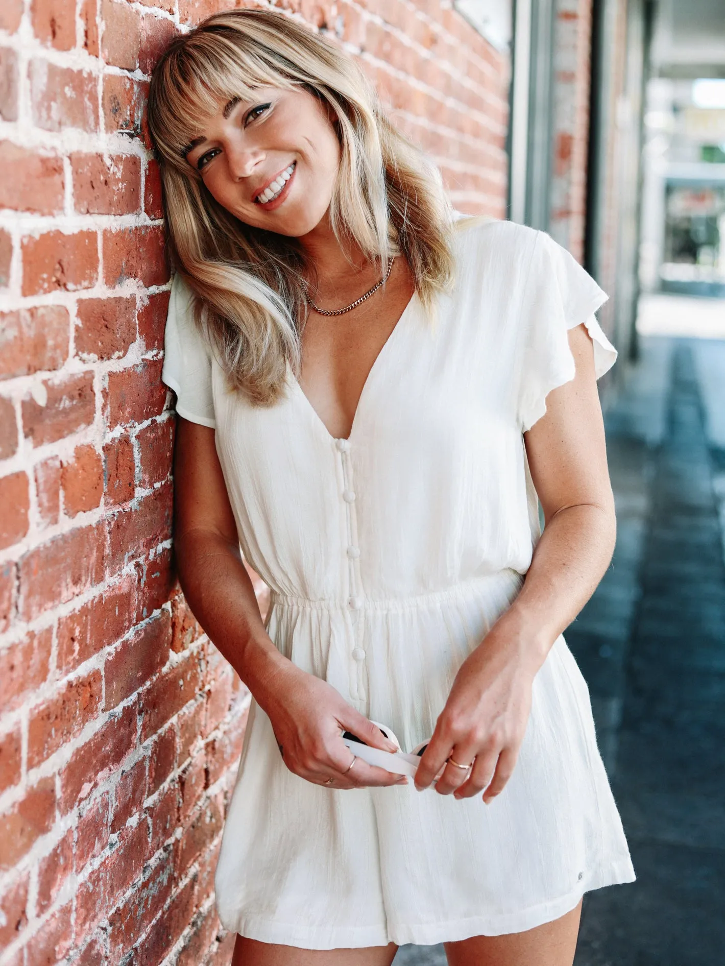Coco Button Thru Romper - Star White