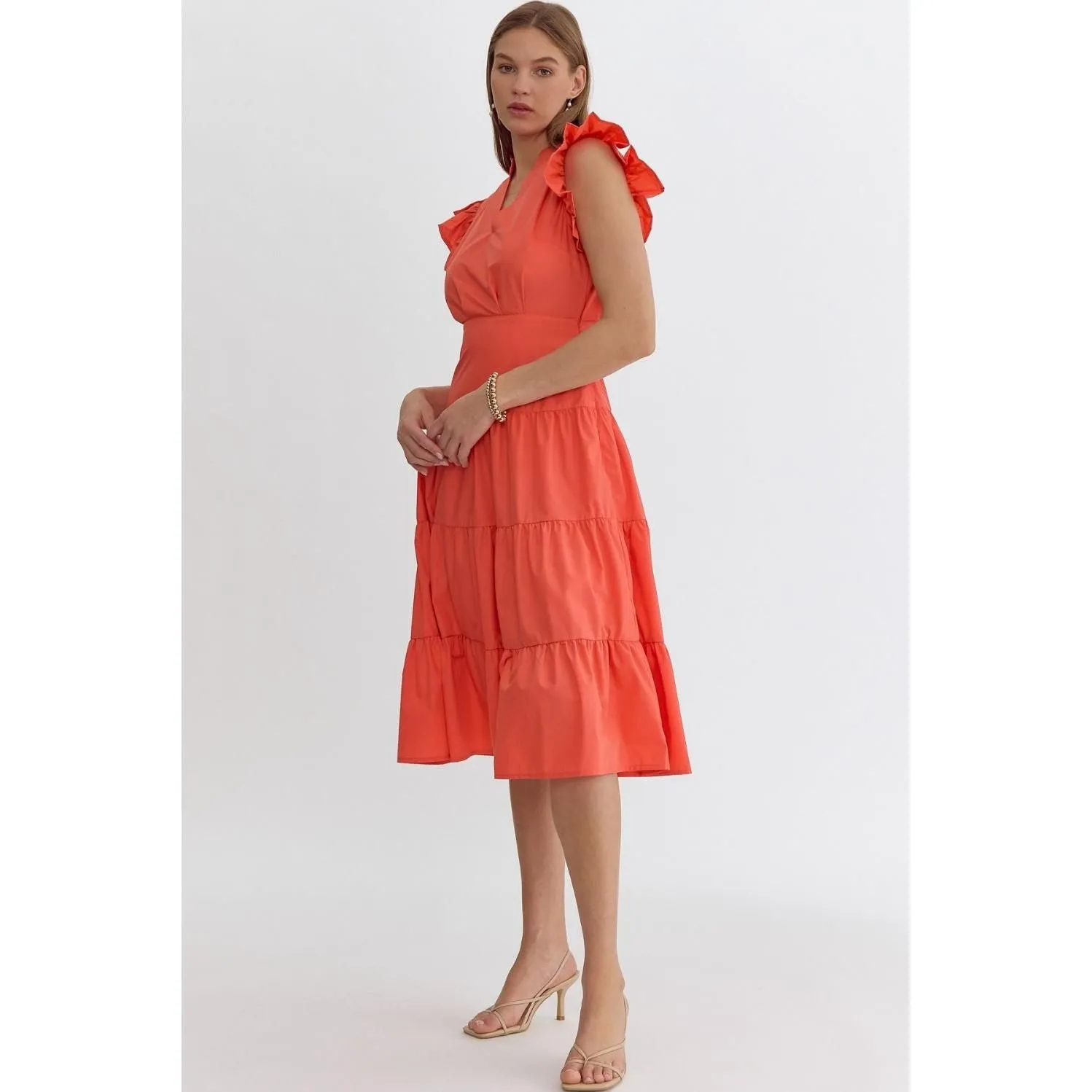 Coming Back For You Red Orange Tiered Midi Dress