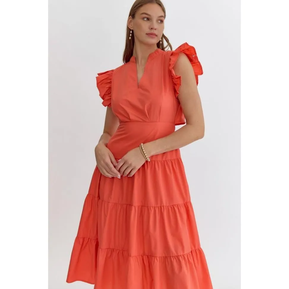 Coming Back For You Red Orange Tiered Midi Dress