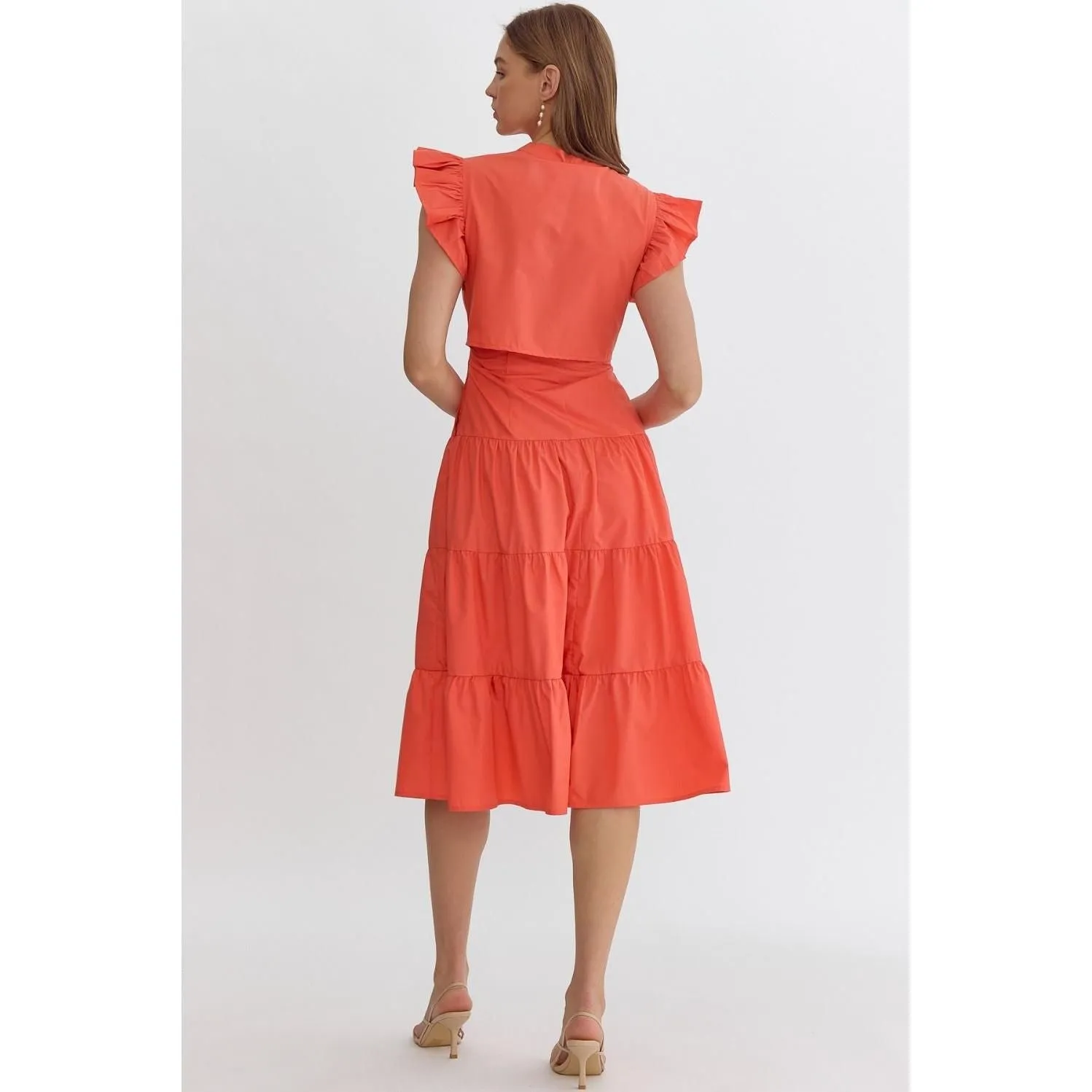 Coming Back For You Red Orange Tiered Midi Dress