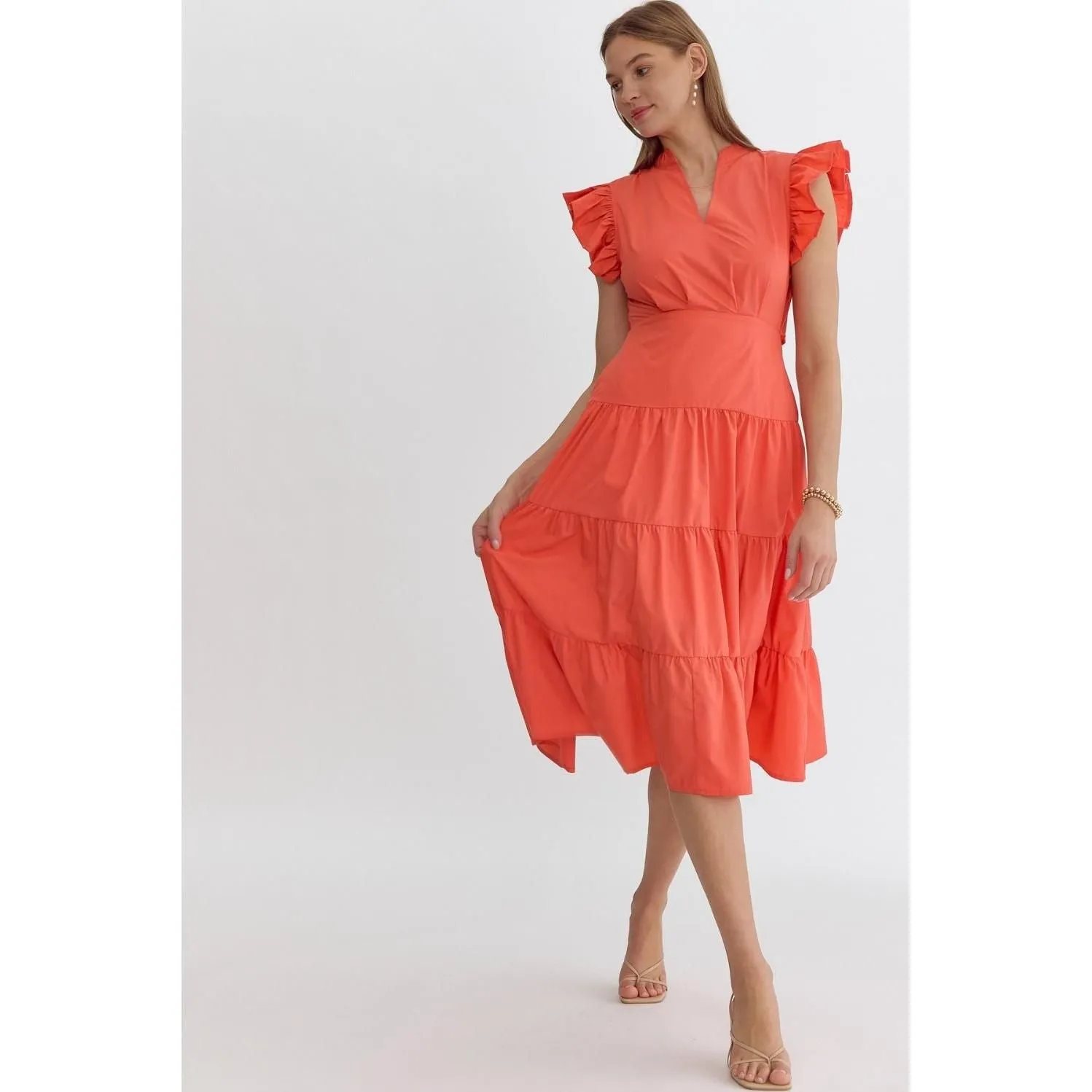 Coming Back For You Red Orange Tiered Midi Dress