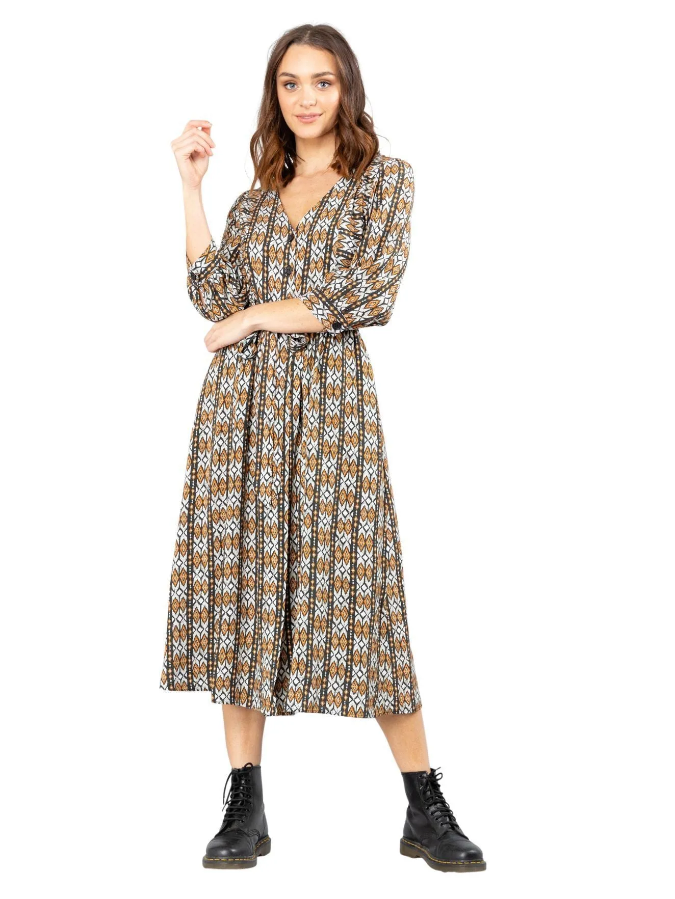 Costello Long Sleeve Midi Dress - Tortoise Shell