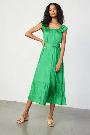 Crinkled Ruffled Shoulder Midi Dress