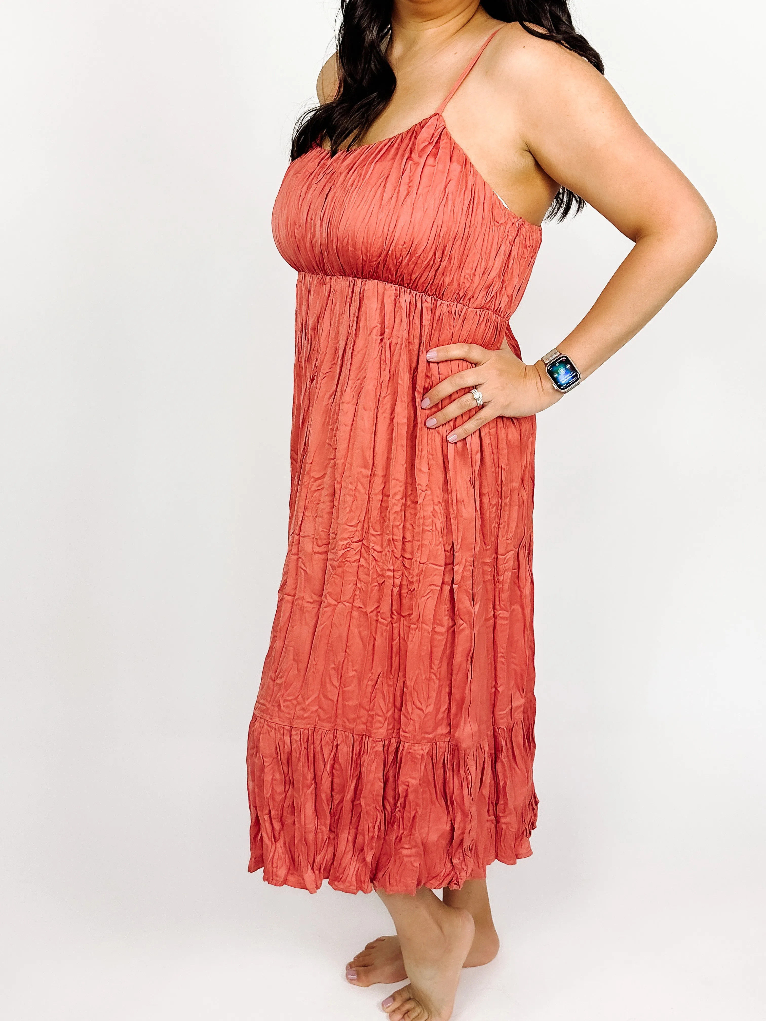 Crinkled Satin Cami Dress