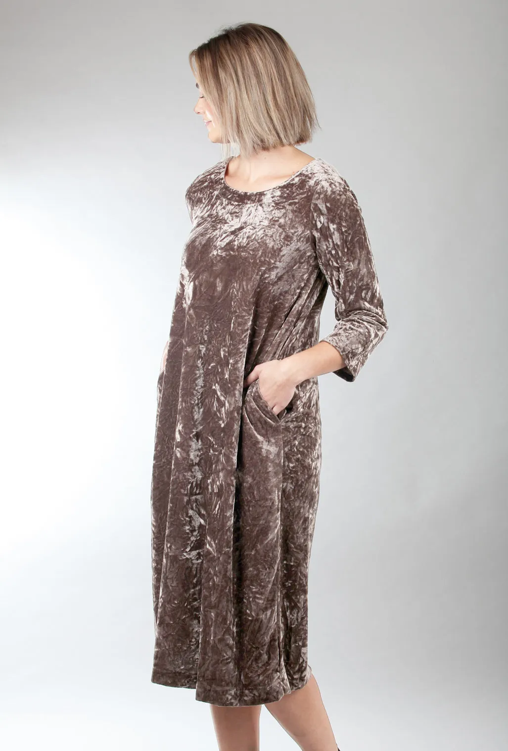 Crushed Velvet Midi Dress, Bark