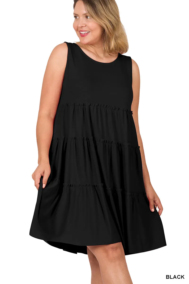 CURVY SLEEVELESS TIERED DRESS