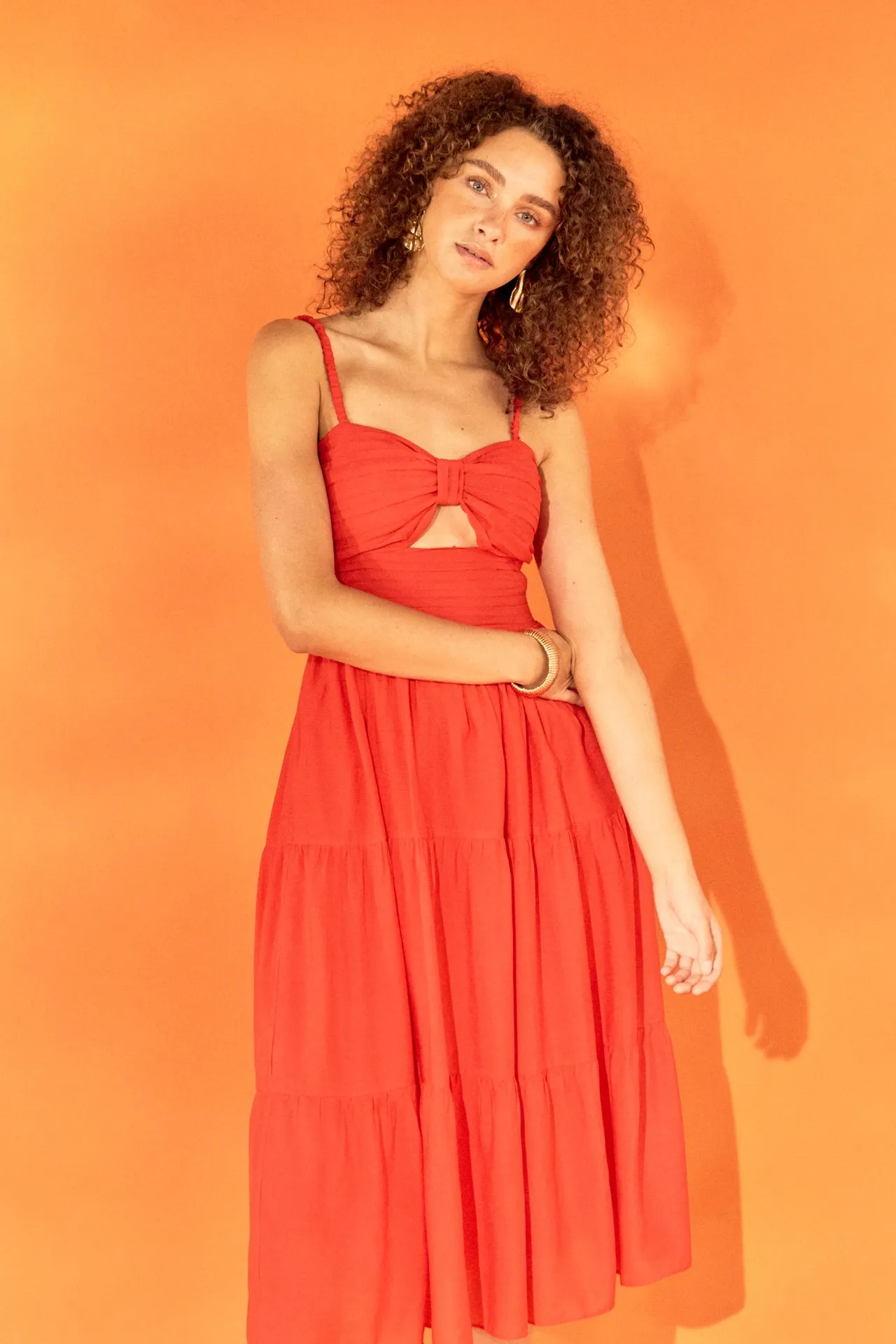 Cut out Elastic Strap with Midi Dress