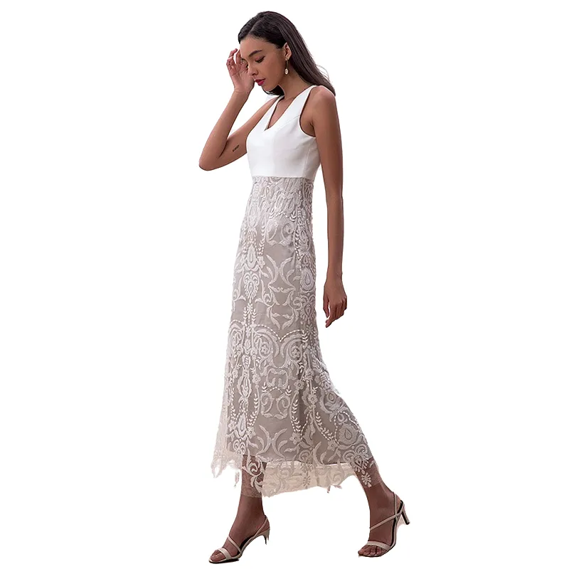D187 Women sequin embellished V-neck fluted midi evening dress