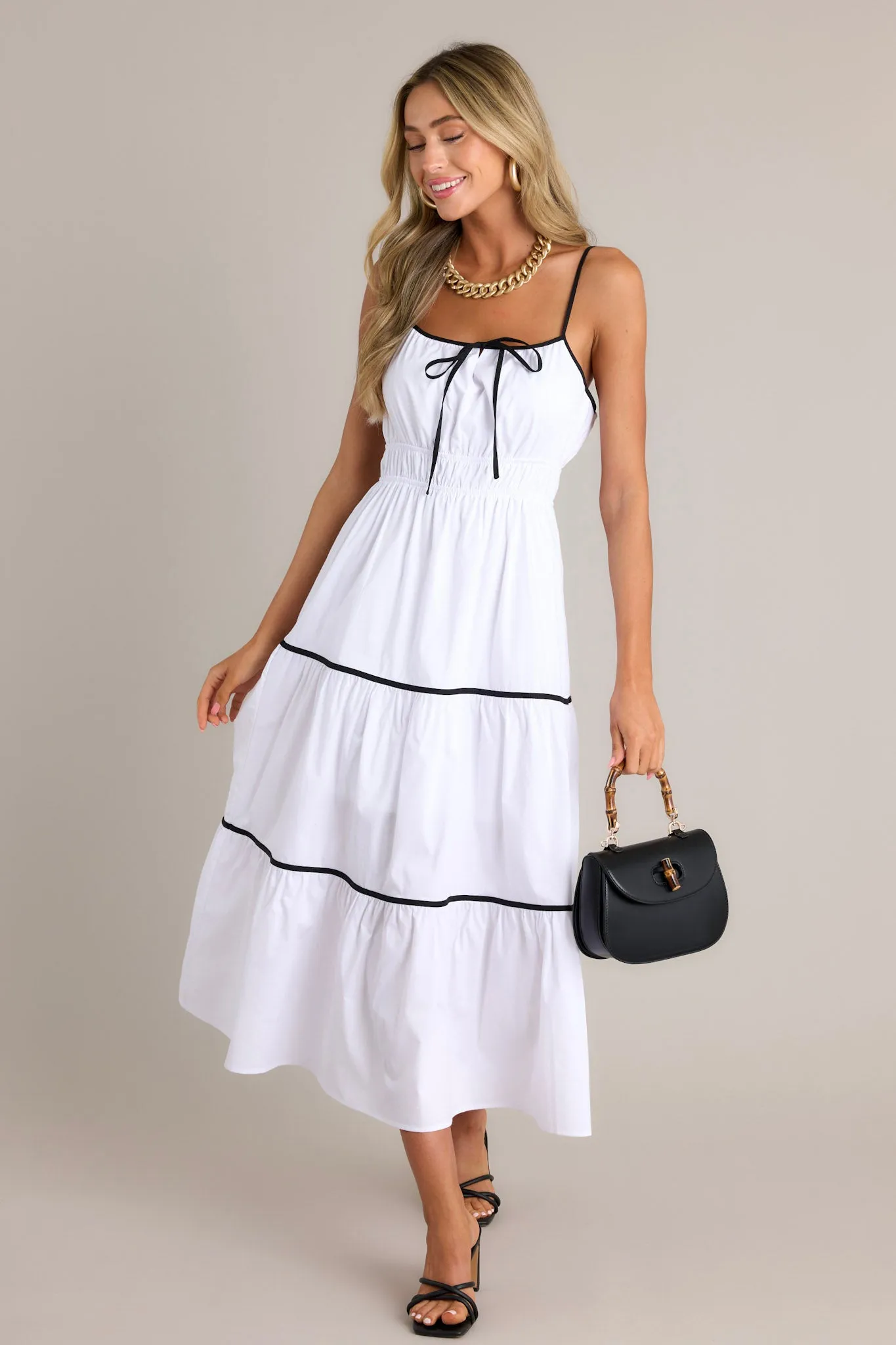 Delightful Discoveries White Tiered Midi Dress
