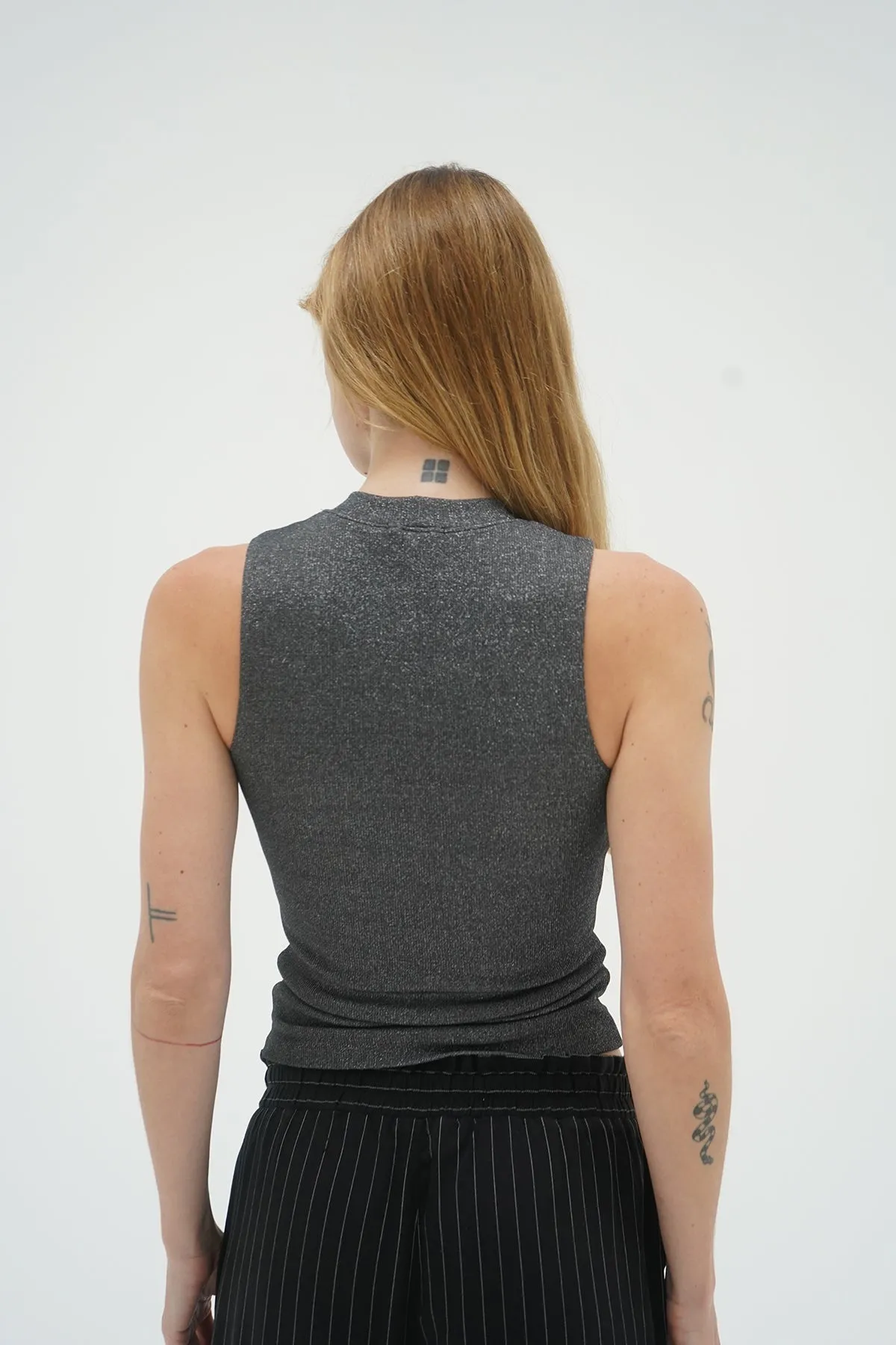 Double Layer Lurex Rib Sleeveless - Black