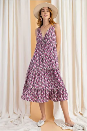Easel Garden Party Midi Dress - Lilac Combo