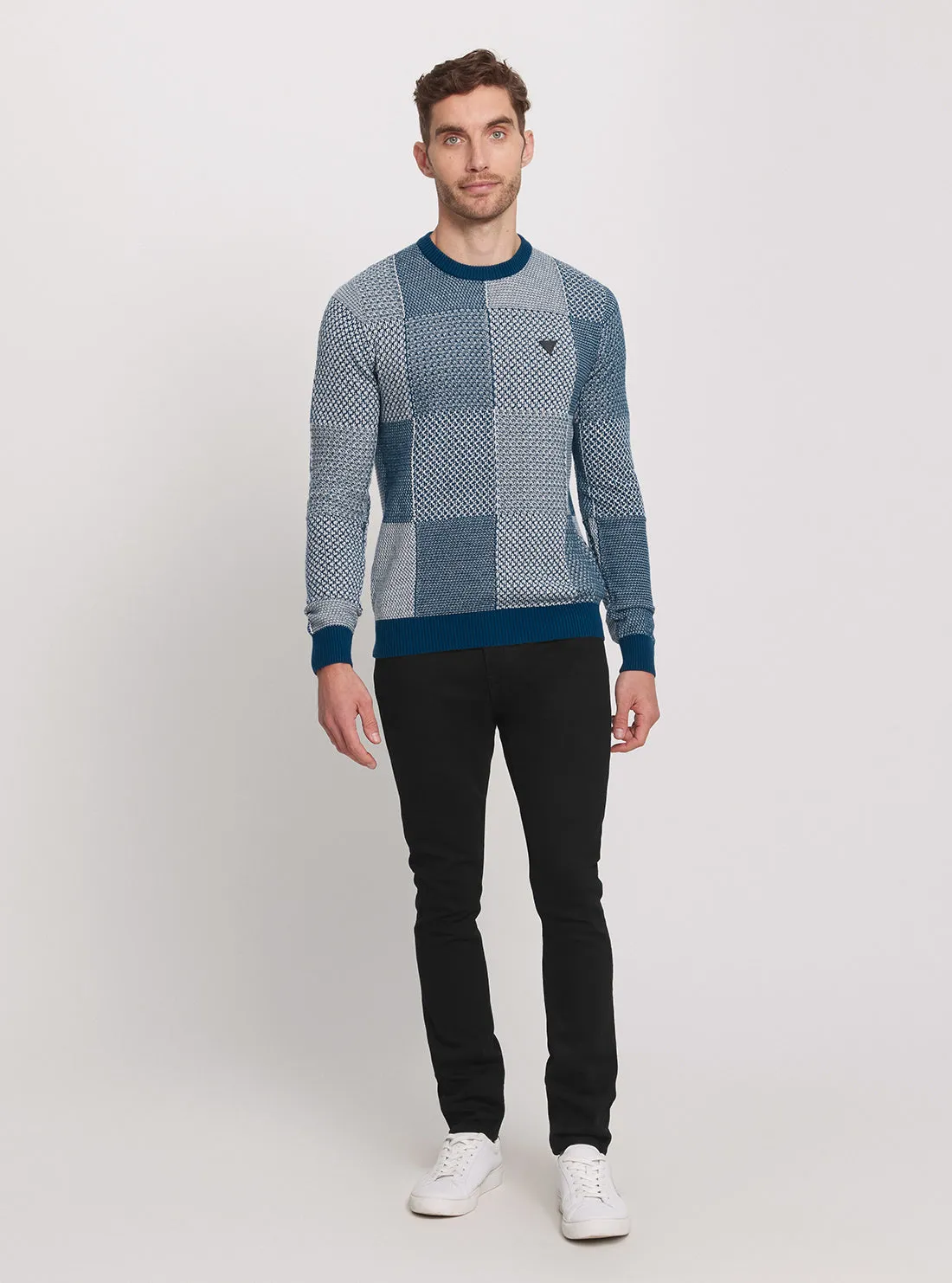 Eco Blue Bridger Patchwork Knit Jumper