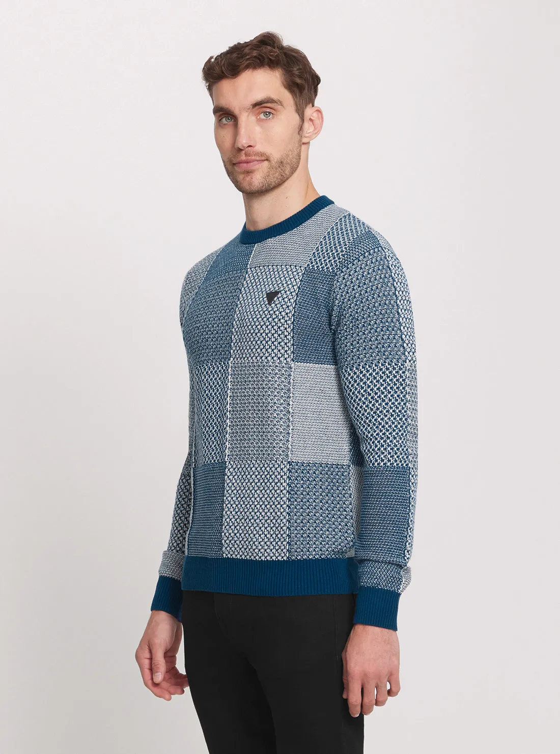 Eco Blue Bridger Patchwork Knit Jumper