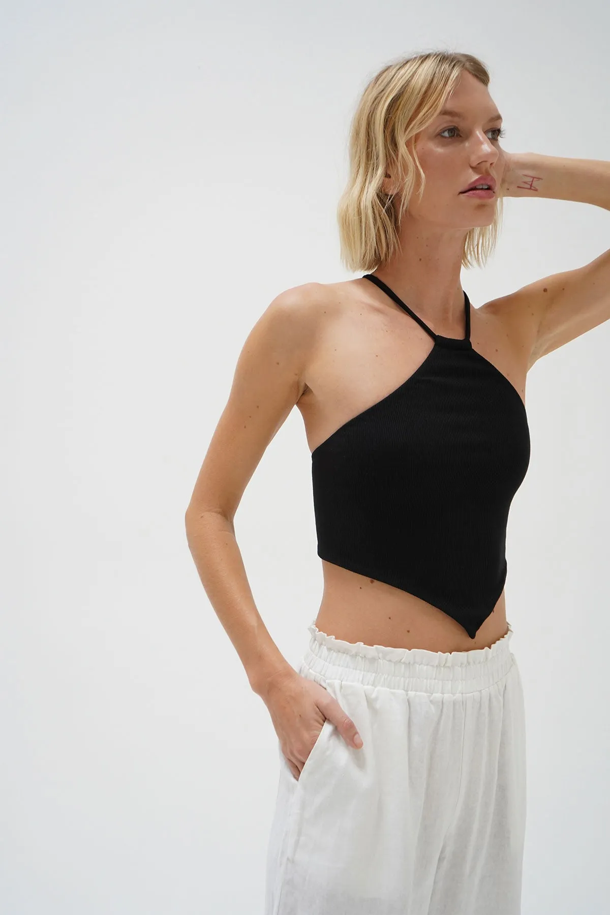 Emmy Double Layer Ribbed Top - Black