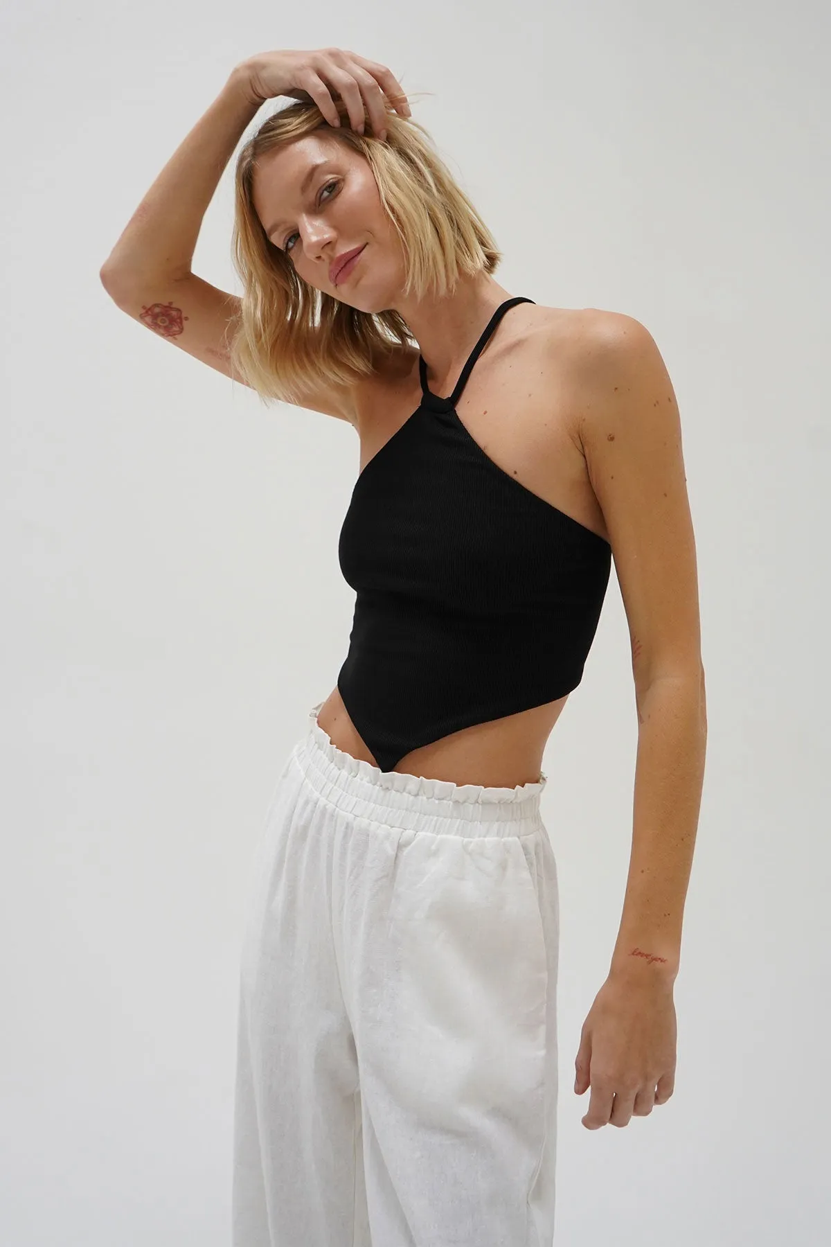 Emmy Double Layer Ribbed Top - Black