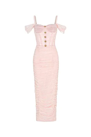 Evelyn Bodycon Cold Shoulder Sleeved Spandex Midi Dress