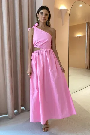 Gabriella One Shoulder Midi Dress in Pink Grapefruit