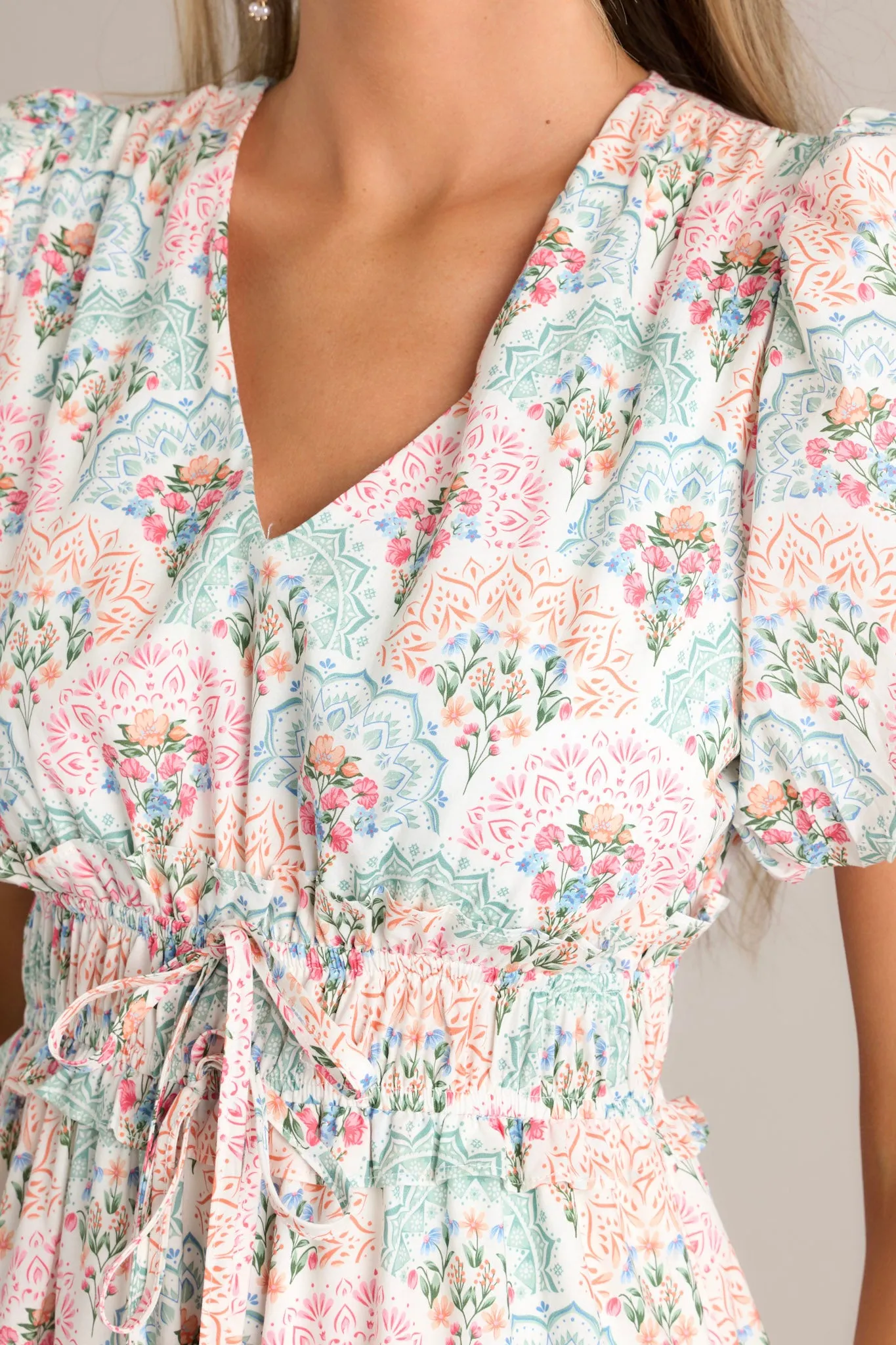 Garden Elegance Ivory Floral Cotton Midi Dress