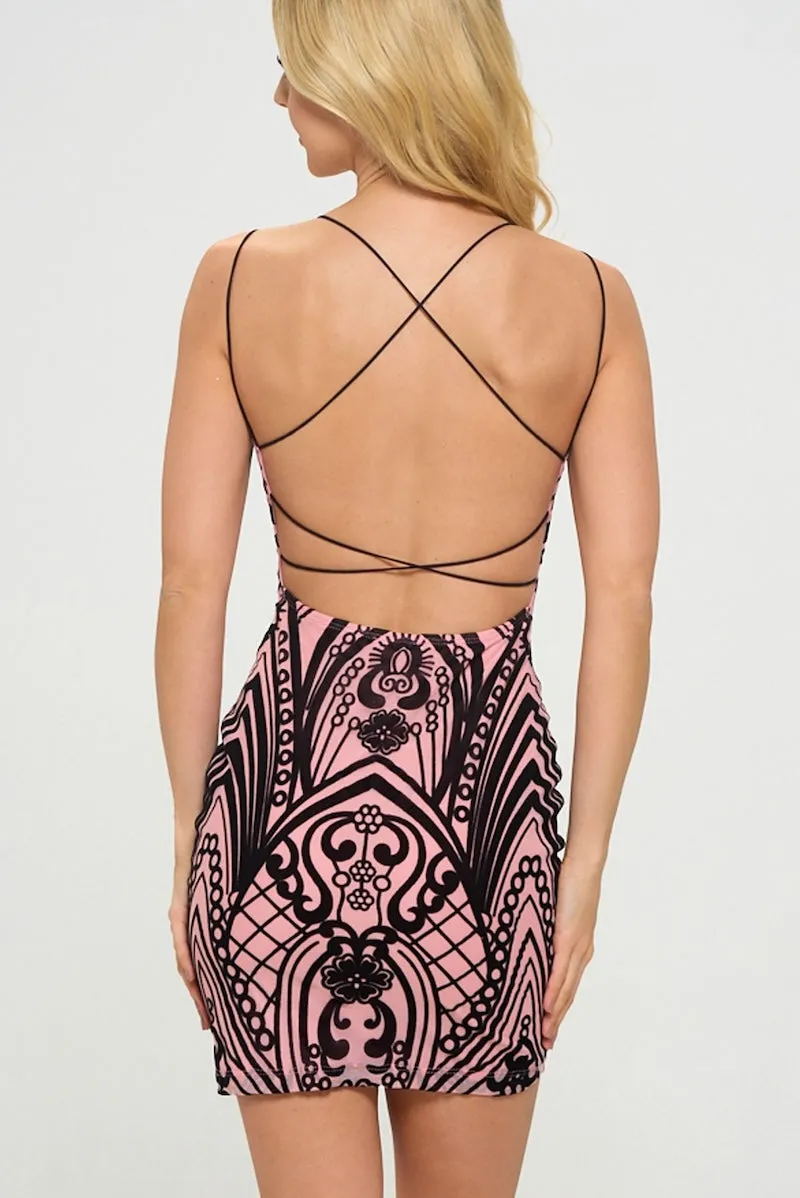 Gatsby Velvet Mesh Crossback Mini Dress