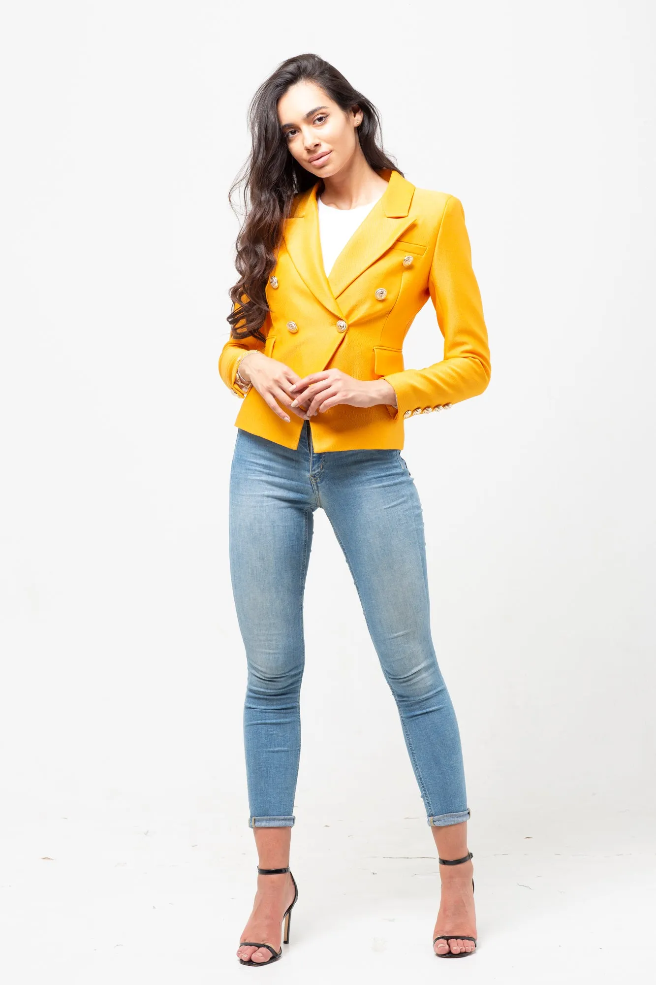GOLD BUTTON TEXTURED BLAZER ORANGE