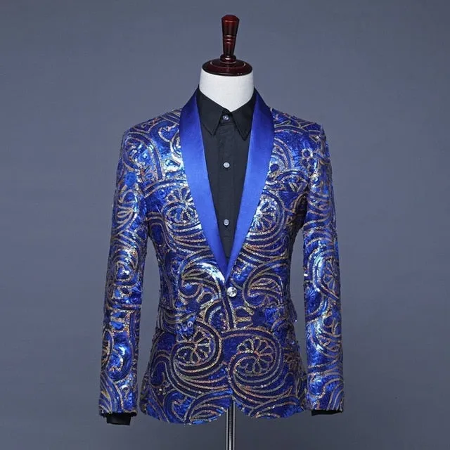 Gold Flower Sequins Fancy Style Men Blazer