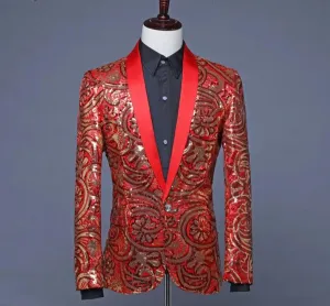 Gold Flower Sequins Fancy Style Men Blazer