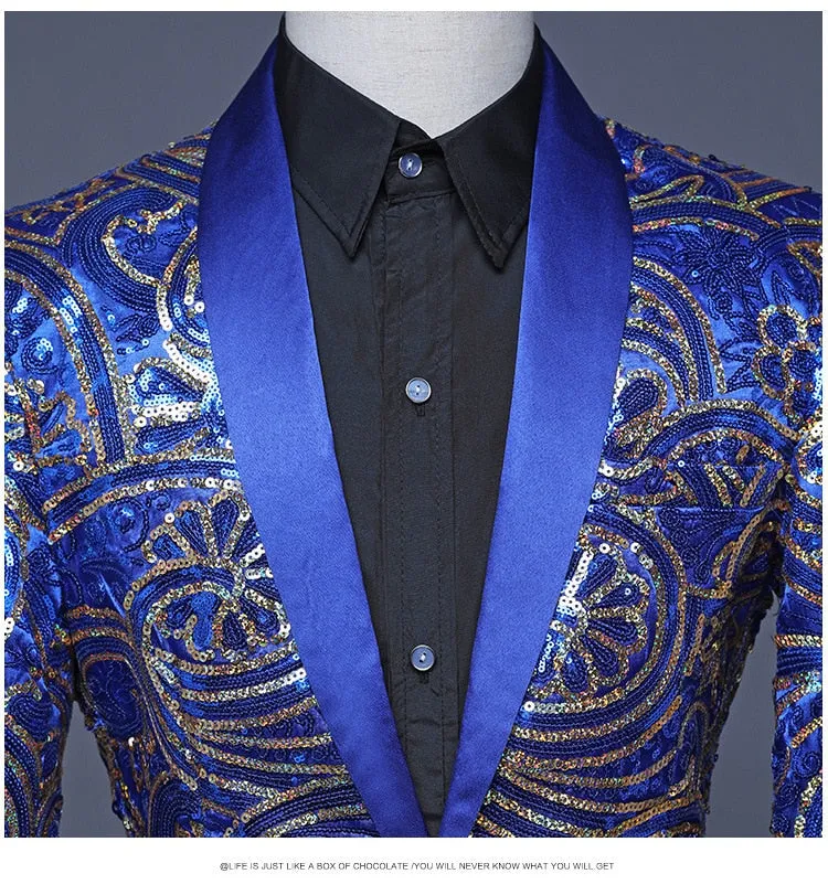 Gold Flower Sequins Fancy Style Men Blazer