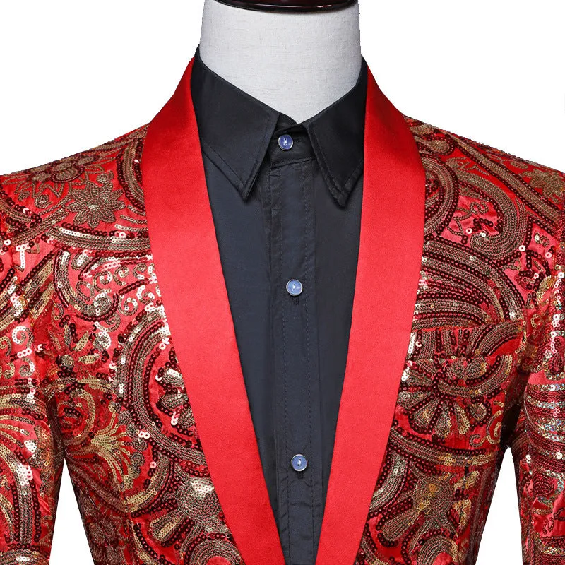 Gold Flower Sequins Fancy Style Men Blazer