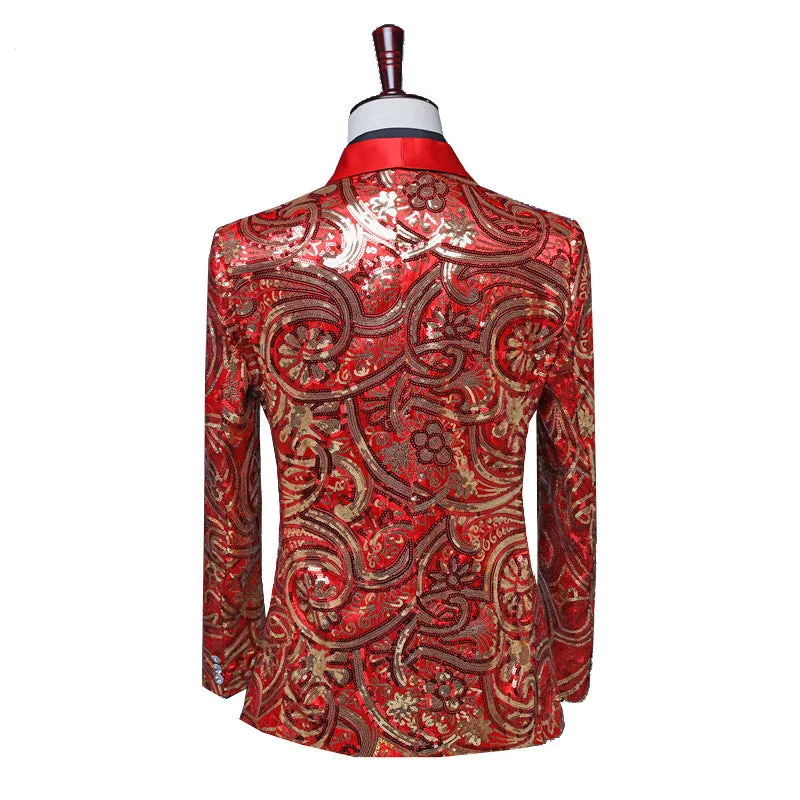 Gold Flower Sequins Fancy Style Men Blazer