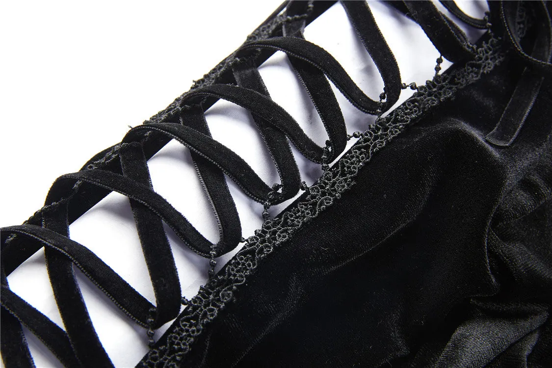 Gothic lace-up velvet midi dress DW224