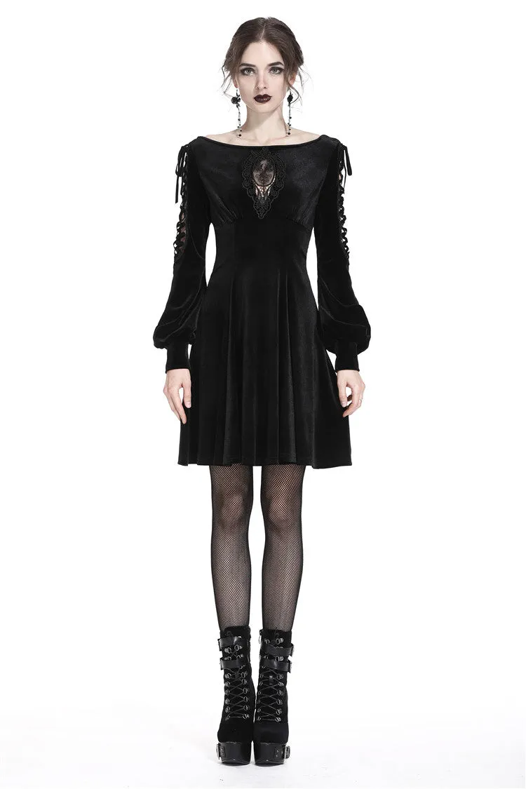 Gothic lace-up velvet midi dress DW224