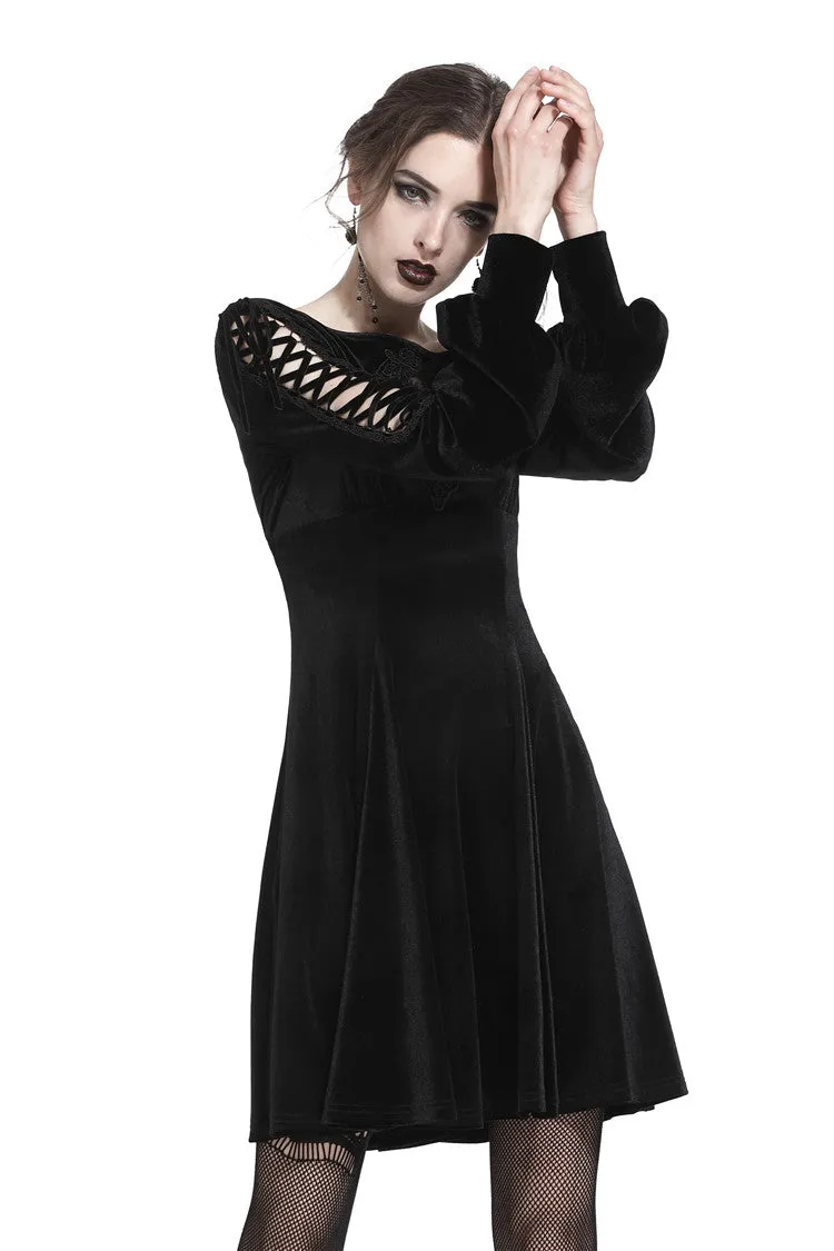 Gothic lace-up velvet midi dress DW224