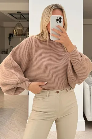 Grace Camel knitted cropped roll neck jumper
