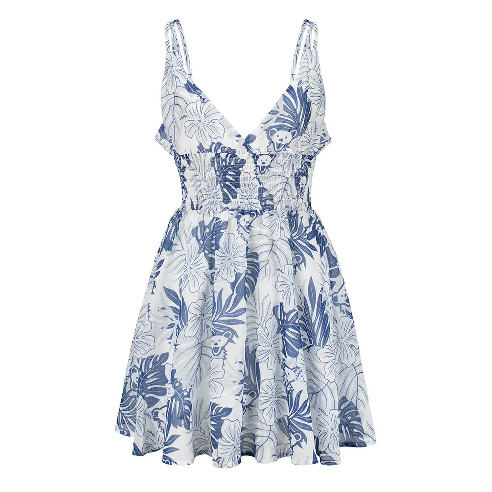 Grateful Dead | Asymmetrical V-Neck Mini Dress | Bear Flowers