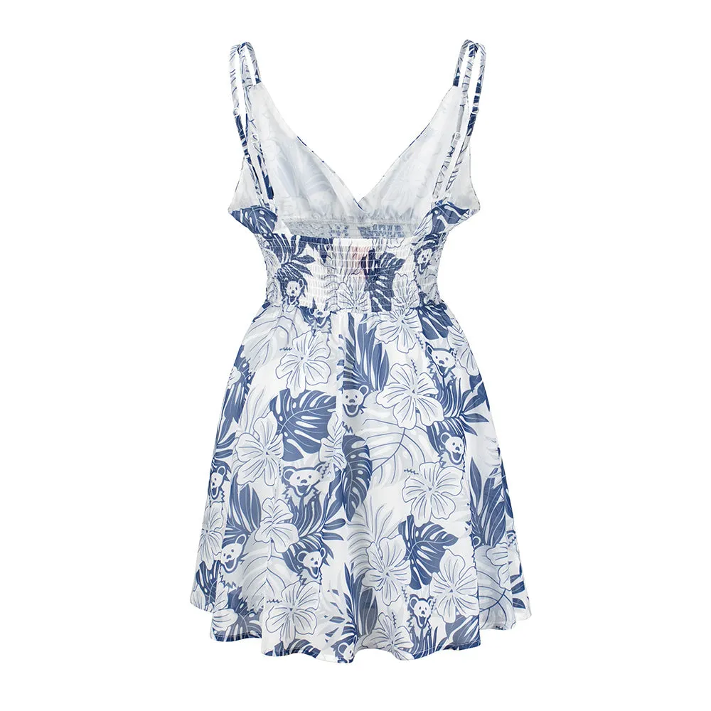 Grateful Dead | Asymmetrical V-Neck Mini Dress | Bear Flowers