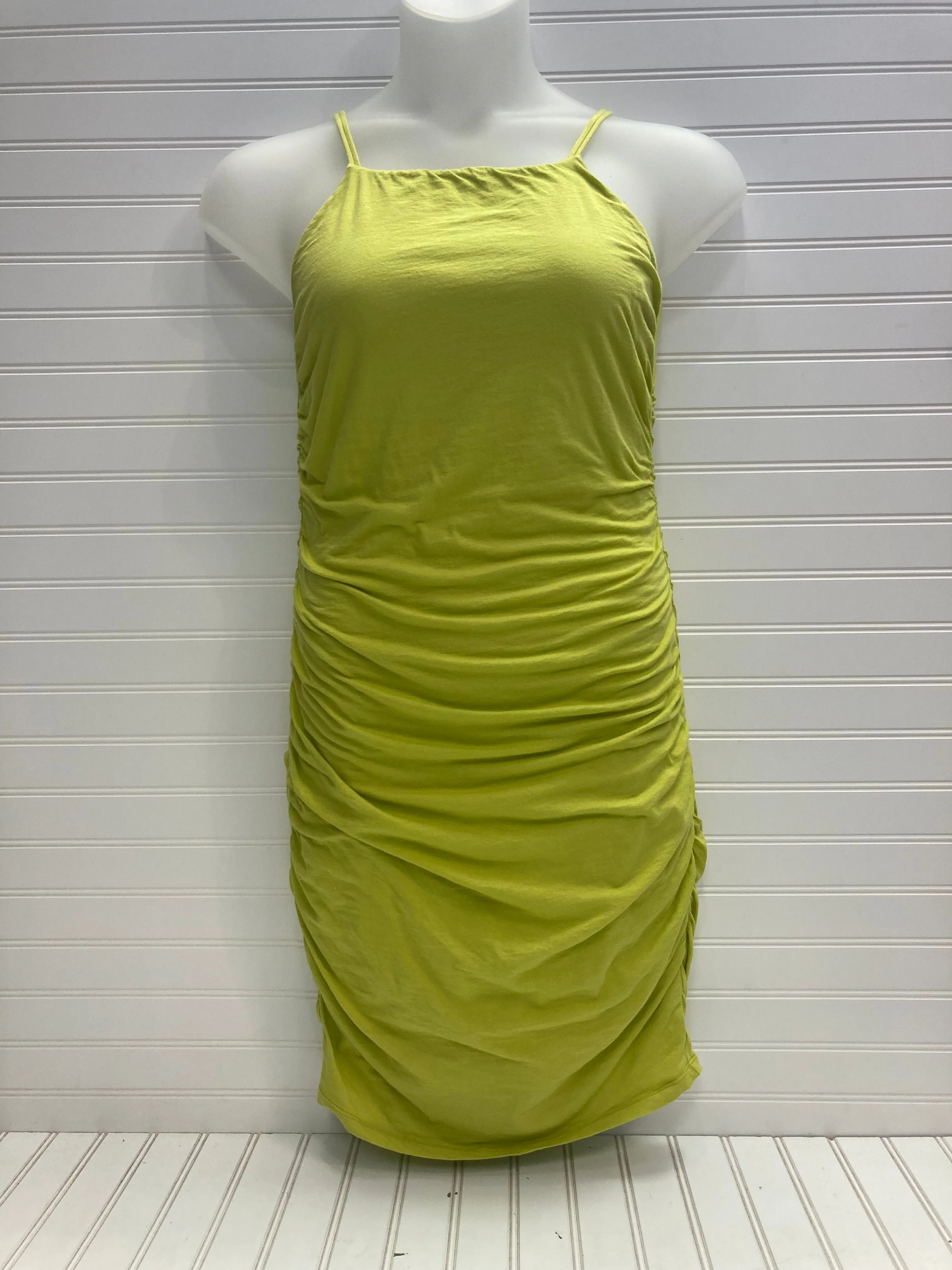 Green Dress Casual Midi Velvet, Size L