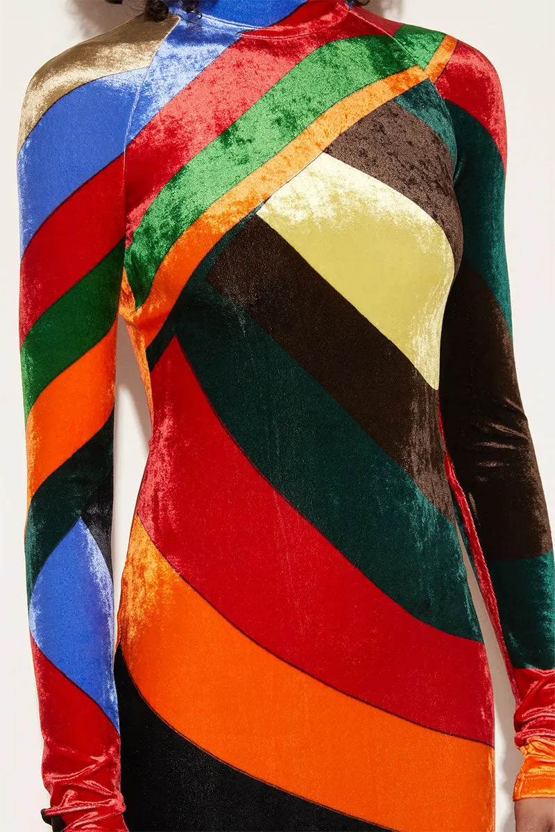Iride-Print Velvet Dress