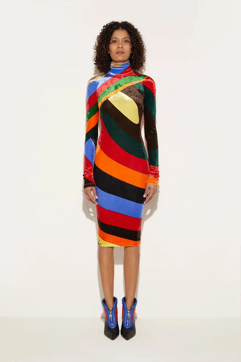 Iride-Print Velvet Dress