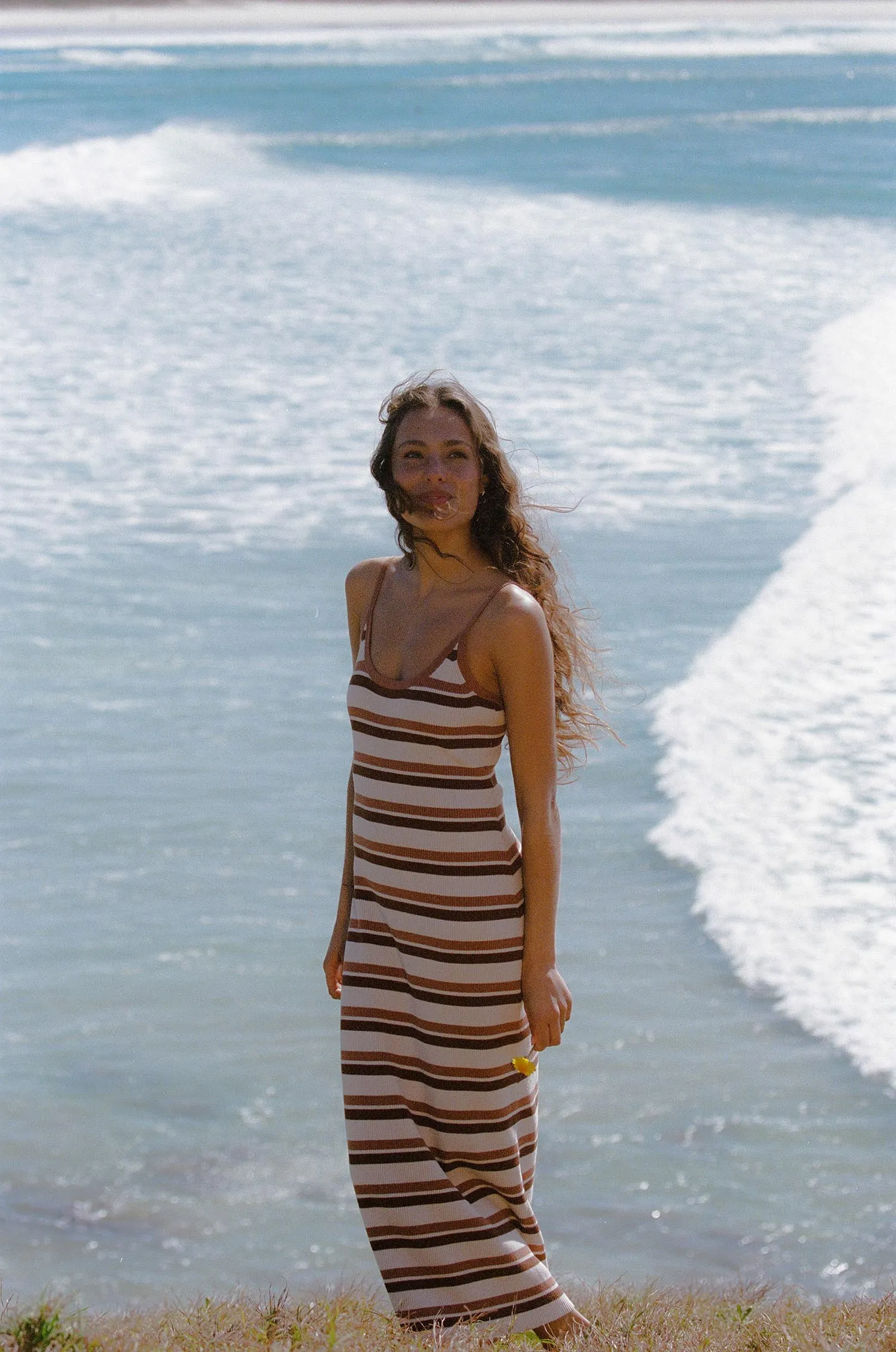 Isla Striped Knit Midi Dress Coffee